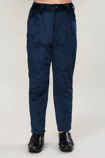 Shop_Petite Pomme_Turquoise Velvet, Cotton Boys Waistcoat Suit Set_Online_at_Aza_Fashions