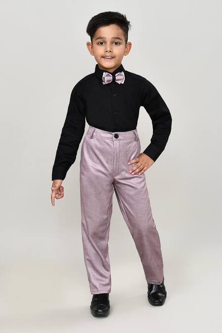 Buy_Petite Pomme_Black Cotton Solid Shirt And Trouser Set With Printed Blazer_Online_at_Aza_Fashions