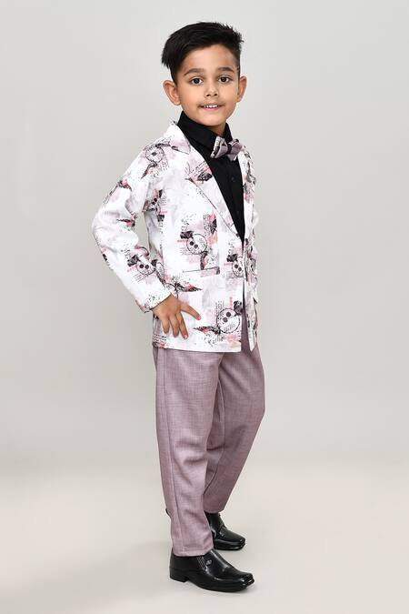Shop_Petite Pomme_Black Cotton Solid Shirt And Trouser Set With Printed Blazer_Online_at_Aza_Fashions