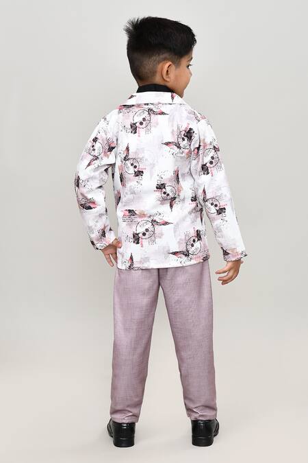 Shop_Petite Pomme_Black Cotton Solid Shirt And Trouser Set With Printed Blazer_at_Aza_Fashions