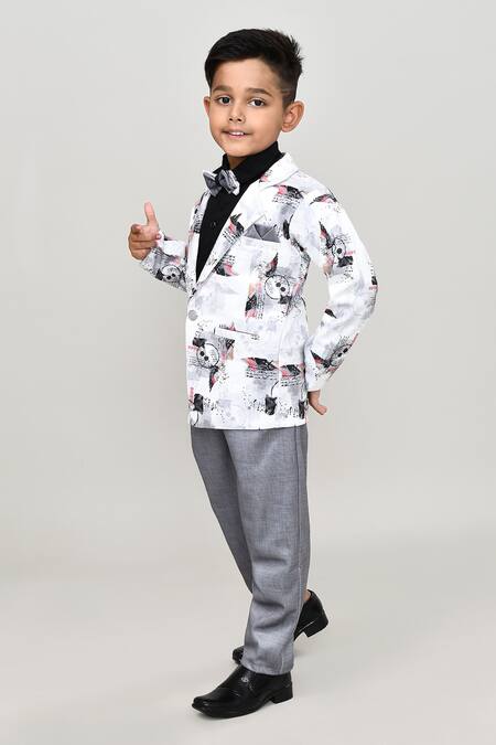 Buy_Petite Pomme_Black Cotton Solid Shirt And Trouser Set With Printed Blazer_Online_at_Aza_Fashions