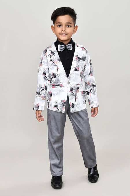 Shop_Petite Pomme_Black Cotton Solid Shirt And Trouser Set With Printed Blazer_Online_at_Aza_Fashions