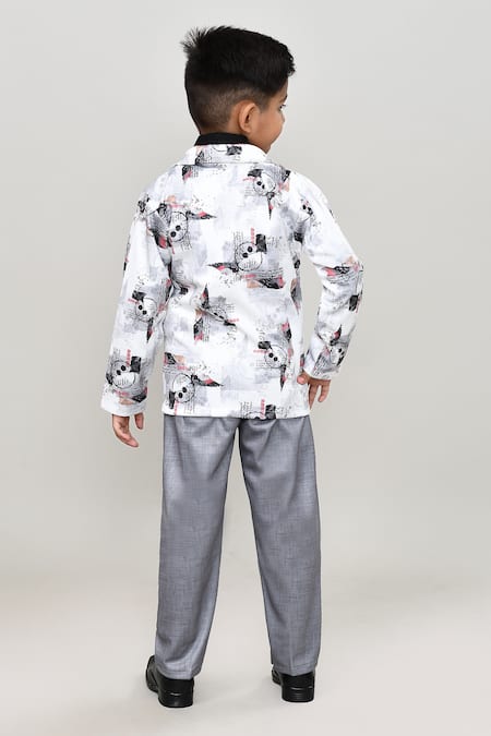 Shop_Petite Pomme_Black Cotton Solid Shirt And Trouser Set With Printed Blazer_at_Aza_Fashions