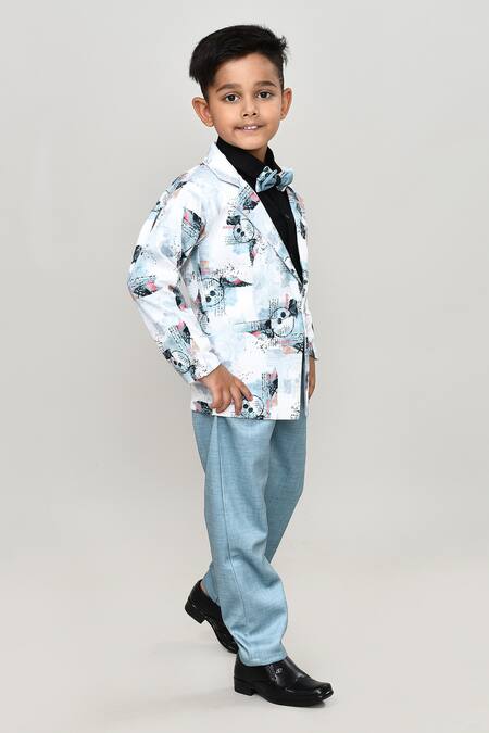 Buy_Petite Pomme_Black Cotton Solid Shirt And Trouser Set With Printed Blazer_Online_at_Aza_Fashions