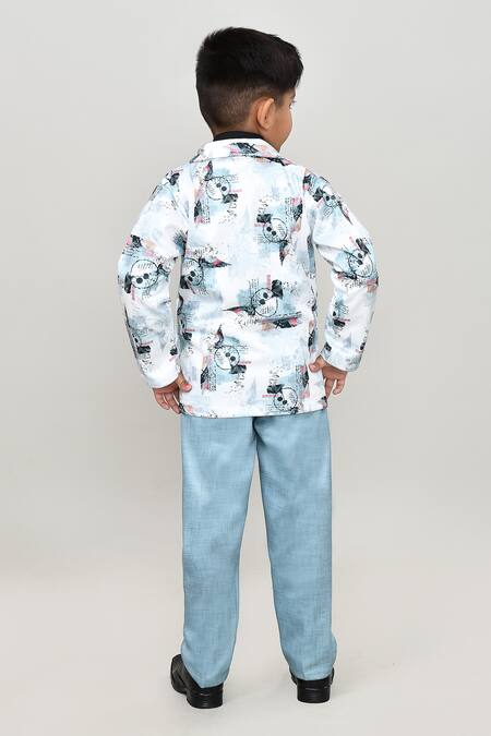 Shop_Petite Pomme_Black Cotton Solid Shirt And Trouser Set With Printed Blazer_at_Aza_Fashions