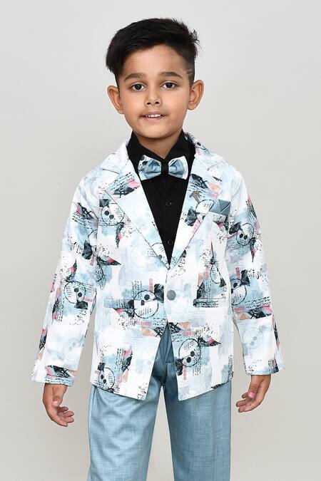 Shop_Petite Pomme_Black Cotton Solid Shirt And Trouser Set With Printed Blazer