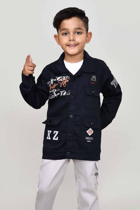 Buy_Petite Pomme_Navy , Satin Blue Jacket And Trouser Set_Online_at_Aza_Fashions