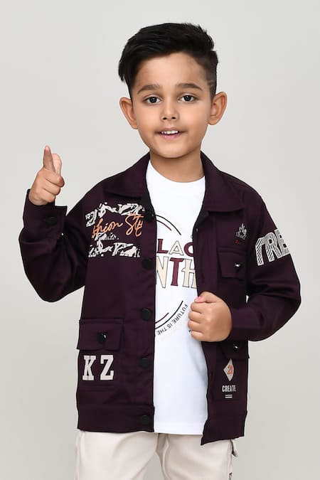 Buy_Petite Pomme_Wine Cotton Embroidery Boys Full Sleeves Jacket And Trouser Set