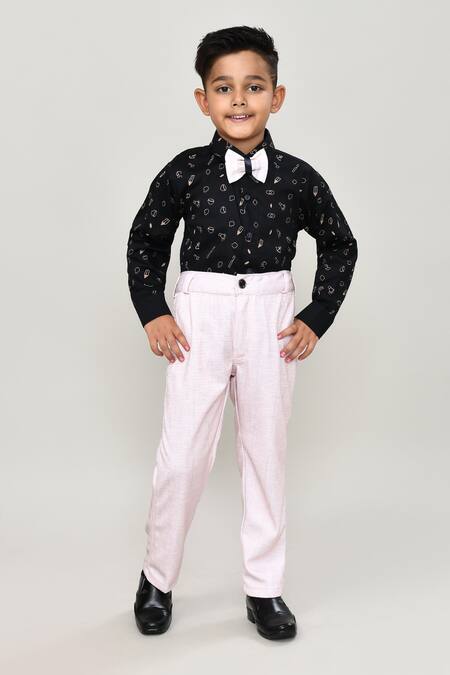 Buy_Petite Pomme_Black Cotton Printed Waistcoat Suit With Bow Tie _Online_at_Aza_Fashions