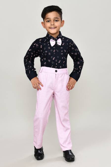 Petite Pomme_Black Cotton Printed Waistcoat Suit Set _Online_at_Aza_Fashions