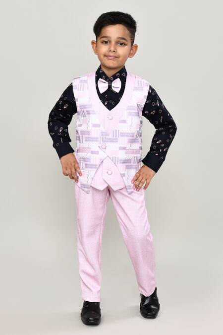 Petite Pomme_Black Cotton Printed Waistcoat Suit Set _at_Aza_Fashions