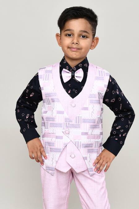Buy_Petite Pomme_Black Cotton Printed Waistcoat Suit Set 