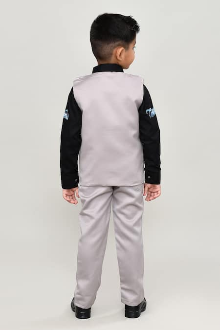 Shop_Petite Pomme_Black Cotton Boys 3-piece Waistcoat Suit_at_Aza_Fashions