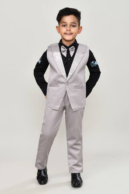 Shop_Petite Pomme_Black Cotton Boys 3-piece Waistcoat Suit_Online_at_Aza_Fashions