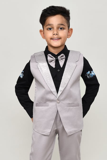 Buy_Petite Pomme_Black Cotton Boys 3-piece Waistcoat Suit