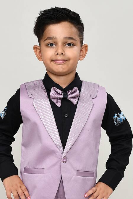 Petite Pomme Black Cotton, Polyester Boys 3-piece Waistcoat Suit at Aza Fashions Petite Pomme_Black Cotton, Polyester Boys 3-piece Waistcoat Suit_at_Aza_Fashions