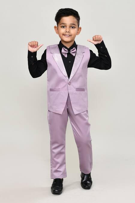 Buy_Petite Pomme_Black Cotton, Polyester Boys 3-piece Waistcoat Suit