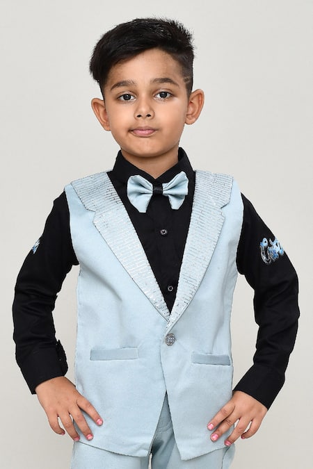 Petite Pomme_Blue , Satin Boys 3-piece Waistcoat Suit_Online_at_Aza_Fashions