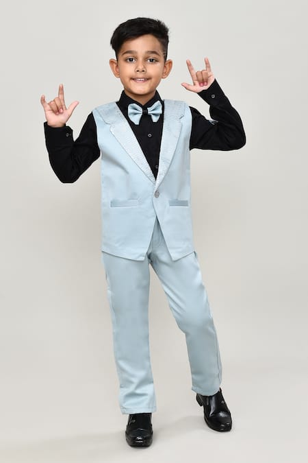 Buy_Petite Pomme_Blue , Satin Boys 3-piece Waistcoat Suit_Online_at_Aza_Fashions