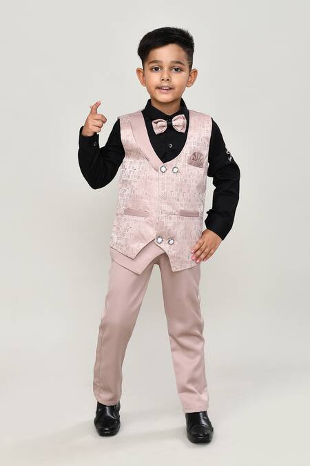 Shop_Petite Pomme_Black Cotton Boys 3-piece Waistcoat Suit_Online_at_Aza_Fashions