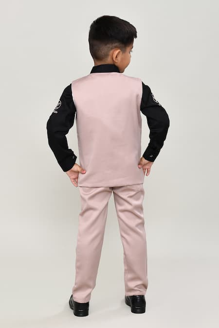Shop_Petite Pomme_Black Cotton Boys 3-piece Waistcoat Suit_at_Aza_Fashions