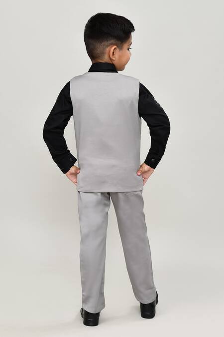 Shop_Petite Pomme_Black Cotton Boys 3-piece Waistcoat Suit_at_Aza_Fashions