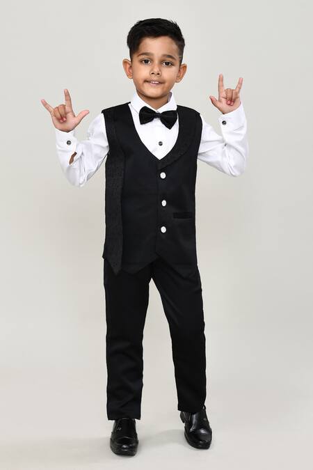 Petite Pomme_White Cotton Boys 3-piece Waistcoat Suit_at_Aza_Fashions
