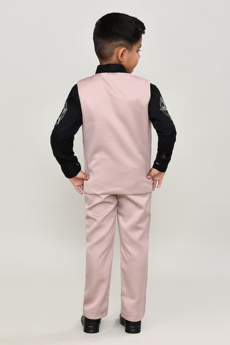 Shop_Petite Pomme_Black Cotton Boys 3-piece Waistcoat Suit_at_Aza_Fashions