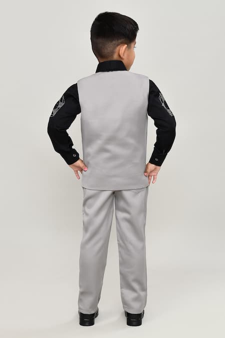 Shop_Petite Pomme_Black Cotton Boys 3-piece Waistcoat Suit_at_Aza_Fashions