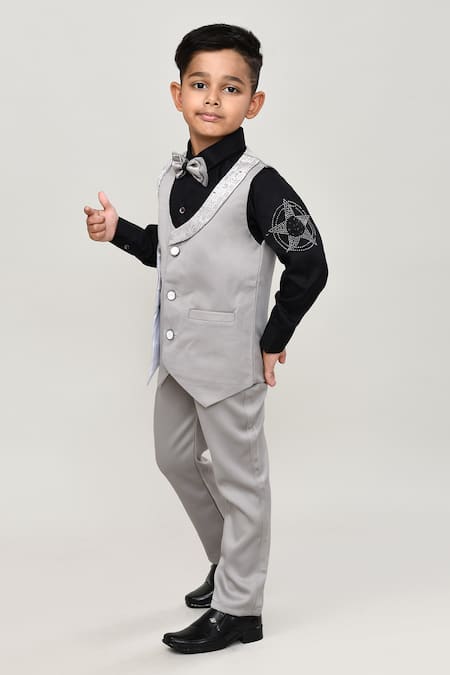 Petite Pomme_Black Cotton Boys 3-piece Waistcoat Suit_Online_at_Aza_Fashions