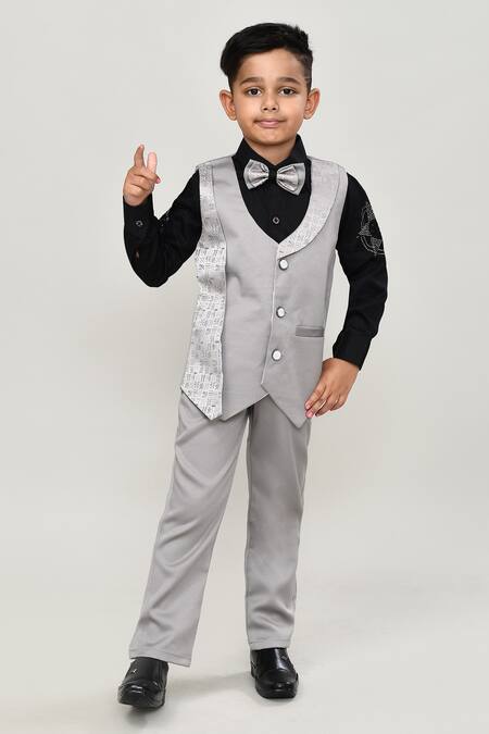 Petite Pomme_Black Cotton Boys 3-piece Waistcoat Suit_at_Aza_Fashions