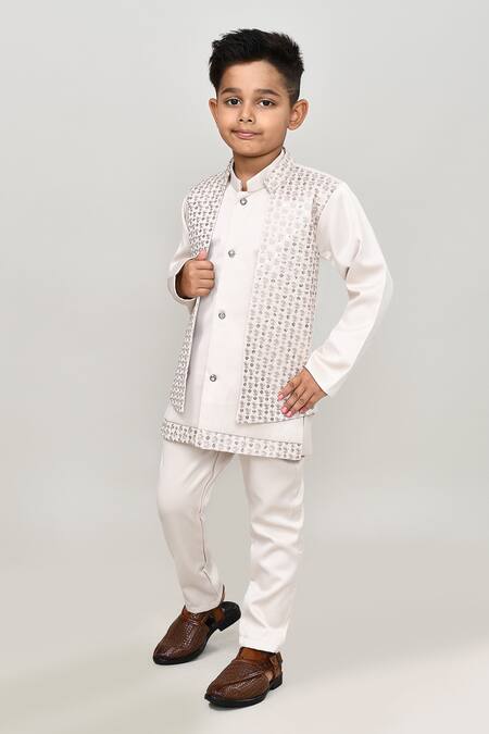 Shop_Petite Pomme_Beige Polyester Embroidery Solid Waistcoat And Trouser Set With Indo Blazer _Online_at_Aza_Fashions