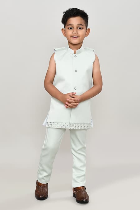 Buy_Petite Pomme_Green Polyester Embroidery Solid Waistcoat And Trouser Set With Blazer _Online_at_Aza_Fashions