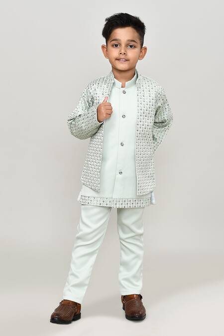 Shop_Petite Pomme_Green Polyester Embroidery Solid Waistcoat And Trouser Set With Blazer _Online_at_Aza_Fashions