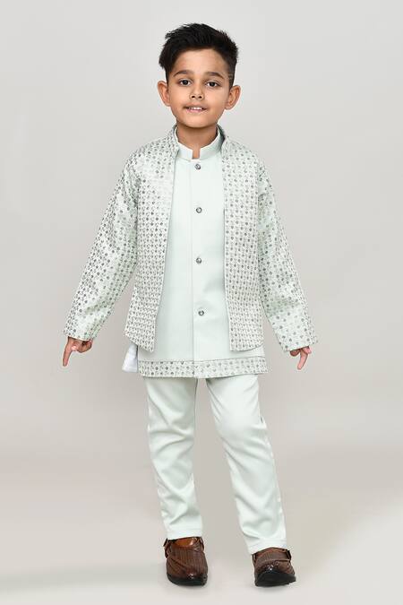 Buy_Petite Pomme_Green Polyester Embroidery Solid Waistcoat And Trouser Set With Blazer 