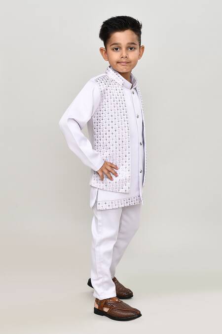 Shop_Petite Pomme_White Polyester Embroidery Indo Blazer And Trouser Set _Online_at_Aza_Fashions