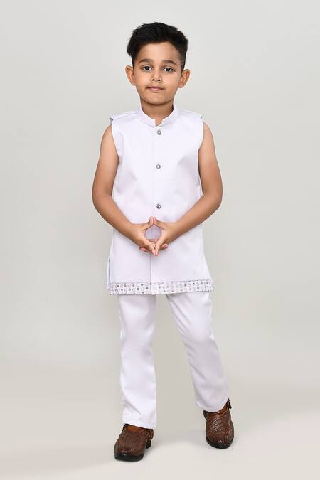 Petite Pomme_White Polyester Embroidery Indo Blazer And Trouser Set _at_Aza_Fashions