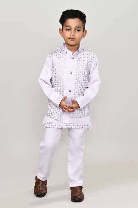 Buy_Petite Pomme_White Polyester Embroidery Indo Blazer And Trouser Set 