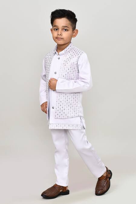 Shop_Petite Pomme_White Polyester Embroidery Indo Blazer And Trouser Set 