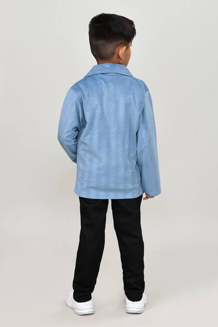 Shop_Petite Pomme_Sky Blue Velvet, Cotton, Polyester 3-piece Suit Set With Jacket_at_Aza_Fashions