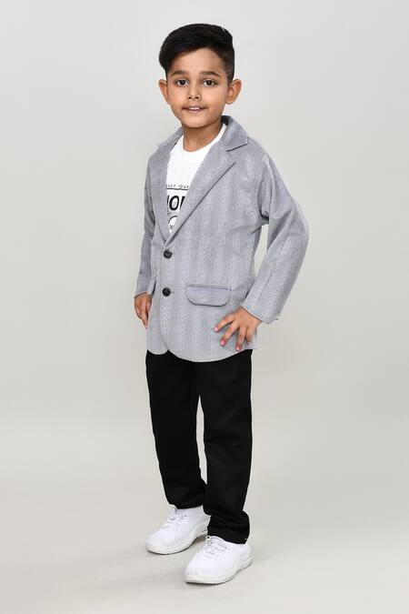 Buy_Petite Pomme_Gray Velvet, Cotton, Polyester 3-piece Designer Suit Set_Online_at_Aza_Fashions