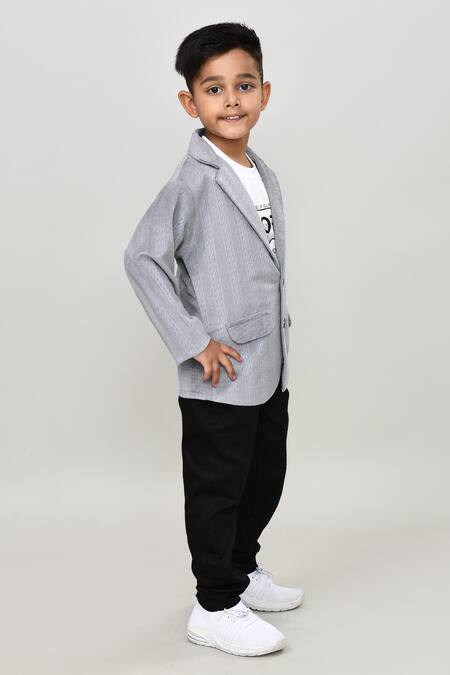 Shop_Petite Pomme_Gray Velvet, Cotton, Polyester 3-piece Designer Suit Set_Online_at_Aza_Fashions