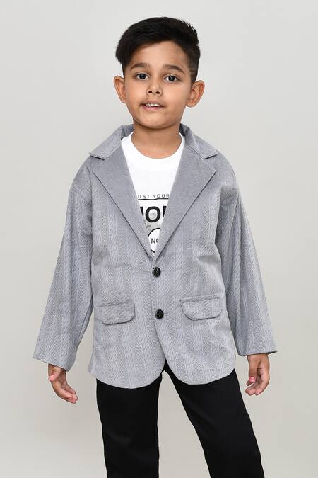 Buy_Petite Pomme_Gray Velvet, Cotton, Polyester 3-piece Designer Suit Set