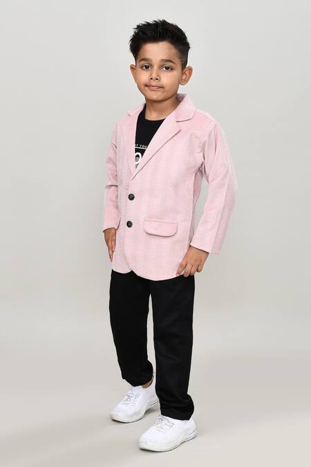 Shop_Petite Pomme_Pink Velvet, Cotton, Polyester Boys 3-piece Suit With Jacket_Online_at_Aza_Fashions