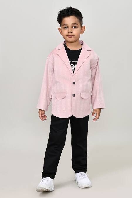 Petite Pomme_Pink Velvet, Cotton, Polyester Boys 3-piece Suit With Jacket_at_Aza_Fashions