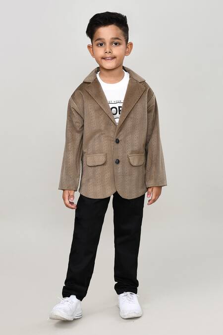 Shop_Petite Pomme_Brown Velvet, Cotton, Polyester Designer Boys Suit Set_Online_at_Aza_Fashions