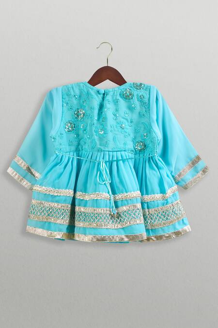 Shop Little Bansi Blue Cotton, Chiffon Sequins, Gota Patti, Embroidery Kurta Sharara Set at Aza Fashions Shop_Little Bansi_Blue Cotton, Chiffon Sequins, Gota Patti, Embroidery Kurta Sharara Set_at_Aza_Fashions