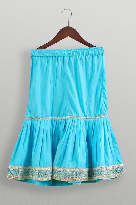 Buy Little Bansi Blue Cotton, Chiffon Sequins, Gota Patti, Embroidery Kurta Sharara Set Online at Aza Fashions Buy_Little Bansi_Blue Cotton, Chiffon Sequins, Gota Patti, Embroidery Kurta Sharara Set_Online_at_Aza_Fashions