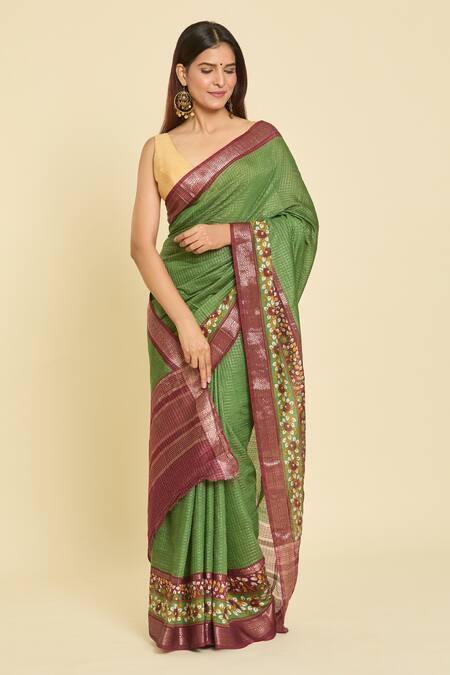 Buy Naintara Bajaj Green Chanderi Embroidery Saree With Running Blouse Online at Aza Fashions Buy_Naintara Bajaj_Green Chanderi Embroidery Saree With Running Blouse _Online_at_Aza_Fashions