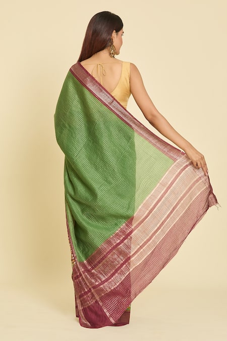 Shop Naintara Bajaj Green Chanderi Embroidery Saree With Running Blouse at Aza Fashions Shop_Naintara Bajaj_Green Chanderi Embroidery Saree With Running Blouse _at_Aza_Fashions